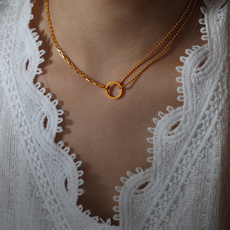 316L roostevabast terasest kaelakeed naistele Mood õhuke kett Minimalistlik ümmargune ripats kaelakee kaelal ehted