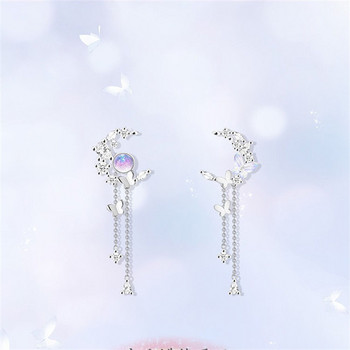 Κορέα Exquisite Moon Long Tassel Petterfly σκουλαρίκια Γυναικεία λαμπερά κρυστάλλινα σκουλαρίκια μόδας Planet Drop Κοσμήματα Girl Party