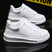 Zīmola ikdienišķas kedas vīriešiem elpojoša personība, mazi balti vīriešu apavi minimālisma stilā, izturīga ārējā zole vīriešu kleita