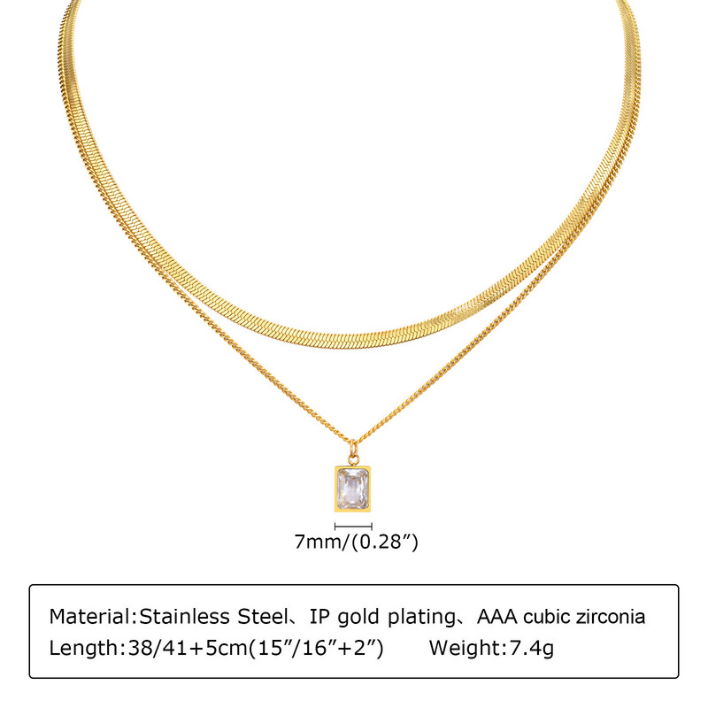 Slāņveida CZ kulonu kaklarota sievietēm, 2 gab. Rotaslietu komplekts, Čūskas skujiņas ķēde nerūsējošais tērauds