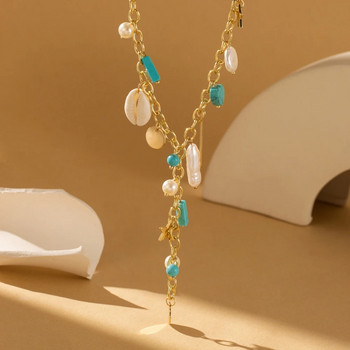 Νέο Γυναικείο Κρεμαστό Κολιέ με απομίμηση κοχυλιών από φυσική πέτρα με μαργαριτάρι αγάπη Δώρα κοσμήματα με γυναικεία αλυσίδα κλείδας