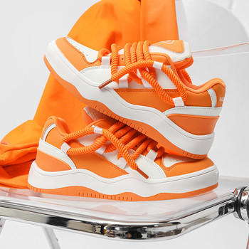 Нова тенденция Дизайнерски висококачествени мъжки ежедневни обувки Дамски модни кожени луксозни маратонки Оранжеви външни маратонки Маратонки на платформа