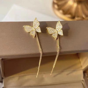 2022 г. Инкрустирани обеци с пеперуди от циркон Деликатни прости златни обеци с пеперуди Персонализирани бижута Обеци Подарък за годишнина