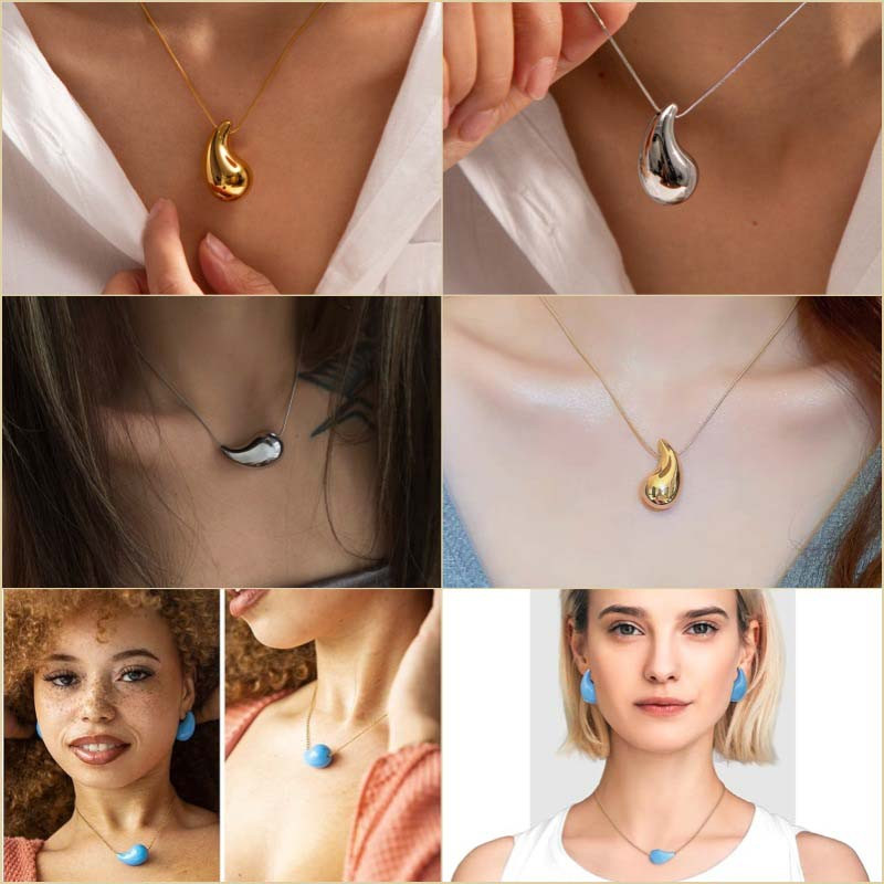 Vintage zelta krāsas ūdens pilienu kulonu kaklarota sievietēm modes metāla spīdīga bieza, kupla ķēdes kaklarota, rotaslieta, dāvana 2024