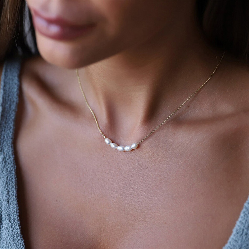 eManco Hot Simple 5 Create Pearls Choker Kaklarotas Kāzu Līgavas Rotaslietas Sieviešu zelta Krāsa Kaklarota Sieviešu Ballīte Dāvana