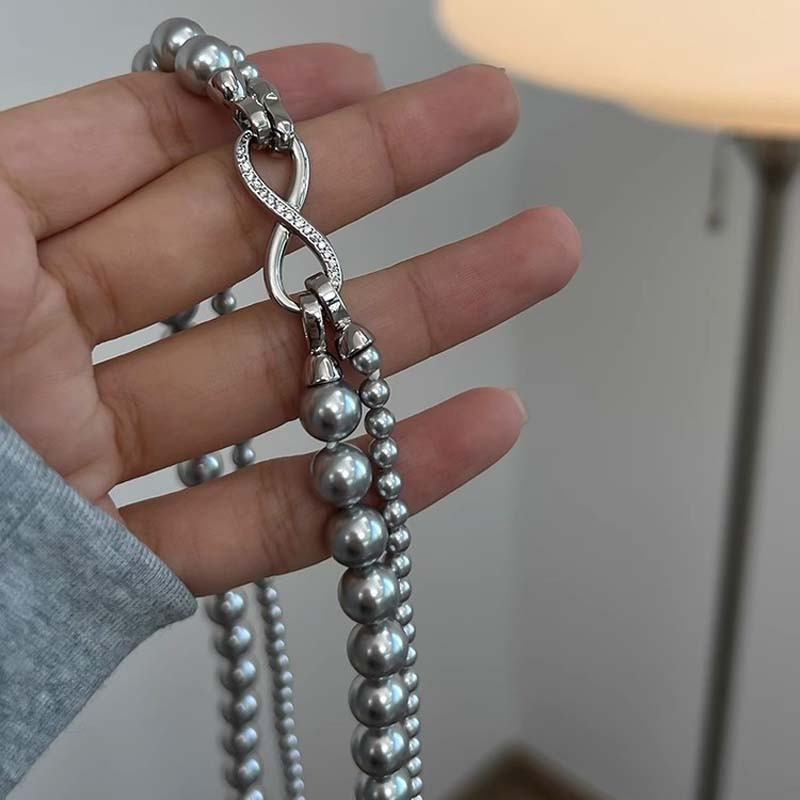Vintage szürke gyöngyös gyöngyös nyakláncok nőknek Elegáns kétrétegű levehető pulóver lánc Esküvői Ékszer Ajándékok