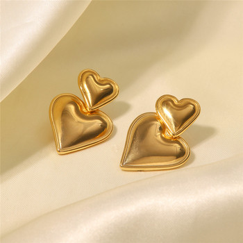 Διπλά σκουλαρίκια σε σχήμα καρδιάς για γυναίκες, επιχρυσωμένα, λεία μεταλλικά κοσμήματα, πολυτελές δώρο για πάρτι, μοντέρνο