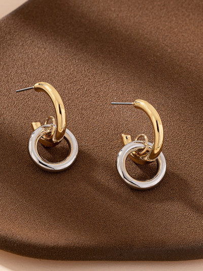 Μόδα χρυσό χρώμα Σκουλαρίκια με γεωμετρικό τετράγωνο κρίκο για γυναίκες Huggie Punk Hip-Hop Metal Κοσμήματα πάρτι με στρογγυλό κύκλο