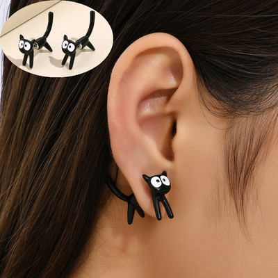 Black Cat Pink Heart Rhinestone Bow Drop Auskari Sievietēm Saldi Radoši Jautri Y2k Estētika Dangle Auskari 2023 Trend Jewelry