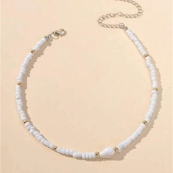 Boho мода Boho бяла верига от мъниста Conch Shell висулка Колие за жени Винтидж женски национален стил Подарък за приятелка Бижута