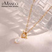 eManco saldūdens pērļu kaklarota saspraudes kaklarota nerūsējošā tērauda garā kaste kvadrātveida ķēde gara kaklarota sievietēm dāvana