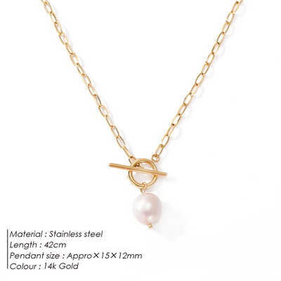 eManco saldūdens pērļu kaklarota saspraudes kaklarota nerūsējošā tērauda garā kaste kvadrātveida ķēde gara kaklarota sievietēm dāvana