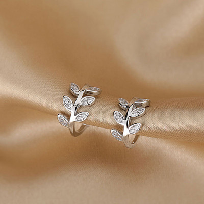 Hõbeda värvi lehtede klambriga kõrvarõngad naistele meestele Creative Simple C-kõrvamanseti mitteläbistav kõrvaklambrikomplekt Trend ehtekink