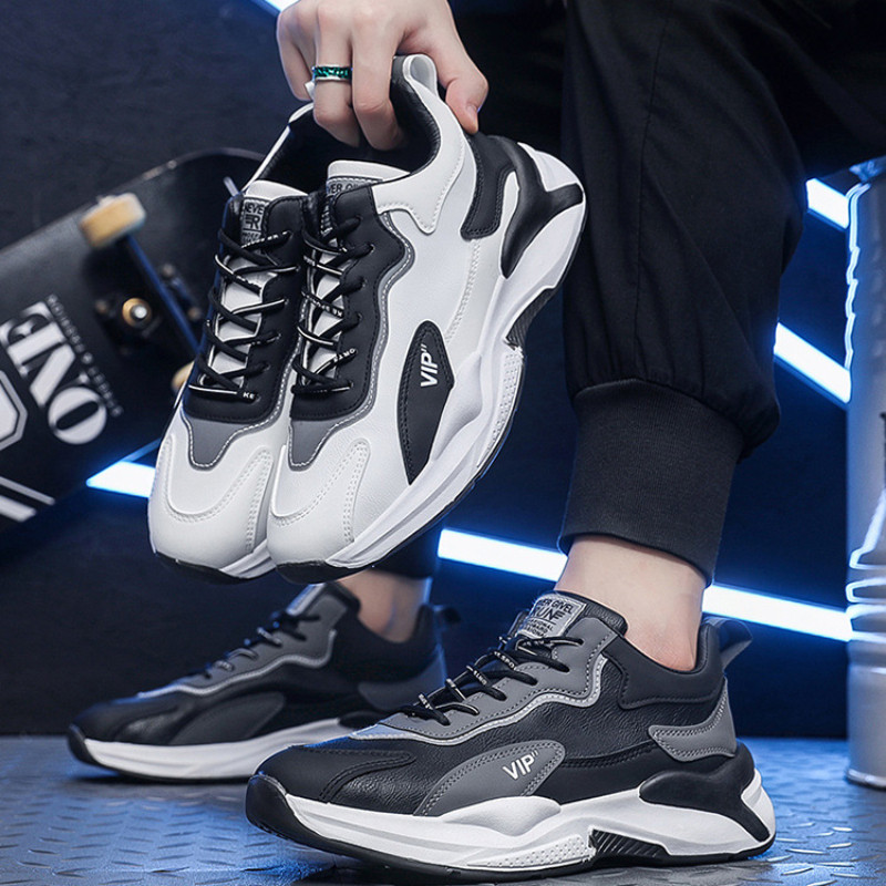 Baltas ikdienas sporta modes apavi Vīriešu skriešanas apavi Elpojošas kedas Valkājamas gumijas kedas Vīriešu skriešanas sporta apavi