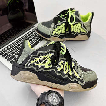 Мъжки дизайнерски обувки Маркови масивни маратонки Двуцветни ежедневни обувки с връзки за мъже Студентска мода Вулканизирани Zapatillas Hombre