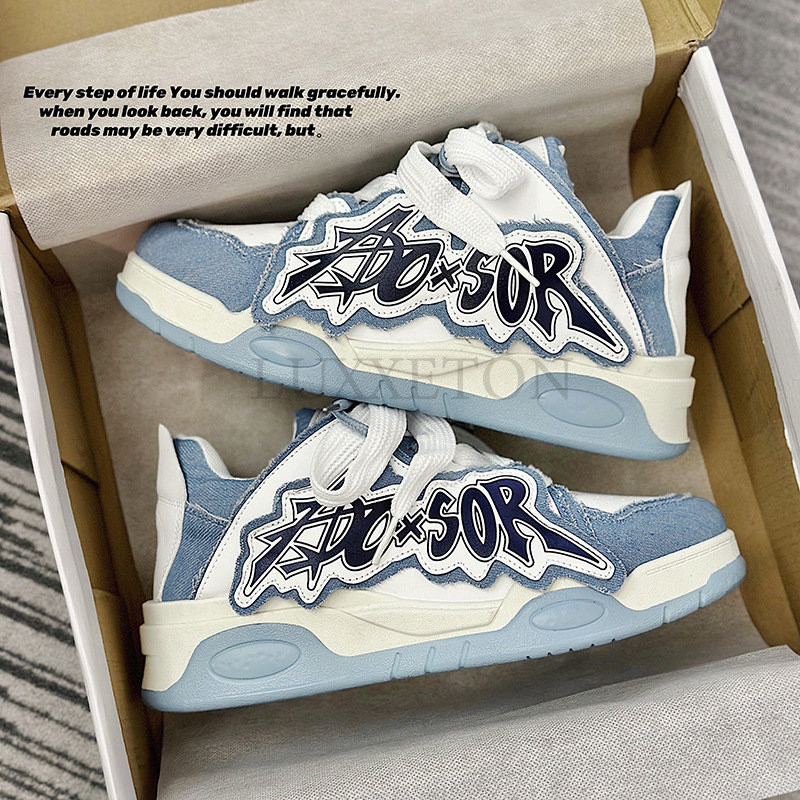 Meeste disainjalatsid Kaubamärk Chunky tossud Kahevärvilised nööriga vabaajajalatsid meestele Moetudeng Vulcanized Zapatillas Hombre