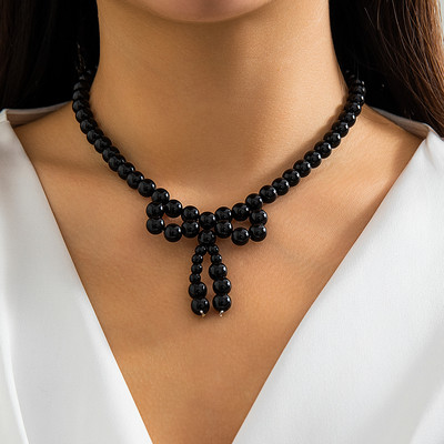 PuRui Creative Imitation Pearl Black akrüülhelmed koos Bowknot võlukaelakeega naiste rangluu kett Choker ehe peokink
