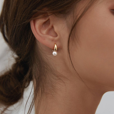LIVVY Νέα τάση Κορεατικού στυλ Ασημί Χρώμα Απλό μαργαριταρένιο κούμπωμα αυτί με κρίκο σκουλαρίκια για γυναίκες Fine Elegance Δώρα κοσμημάτων