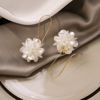 Летни дълги обеци с цветя Ръчно изработени корейски модни перлени мъниста Блестящи обеци Сладки бижута
