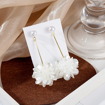 Летни дълги обеци с цветя Ръчно изработени корейски модни перлени мъниста Блестящи обеци Сладки бижута