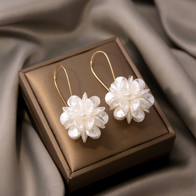 Nyári hosszú virágos fülbevalók kézzel készített gyöngy gyöngyös koreai divat fényes fülbevalók édes ékszerek