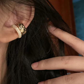 Пънк двуслоен маншет за уши с циркон без пиърсинг Обеци Модерен уникален метален геометричен клипс за ухо за жени Бижута Подаръци