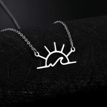 Skyrim Дамско колие с висулка от неръждаема стомана Sun Wave Mountain Sunrise Sunset Natural Neck Chain Sunshine Jewelry Gift