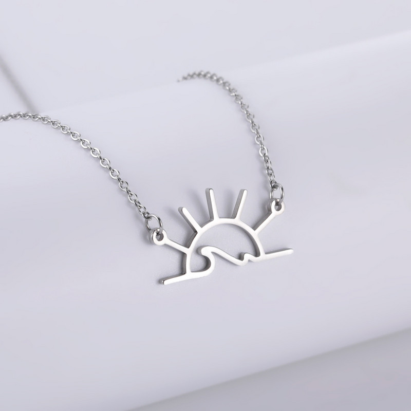 Skyrim naiste roostevabast terasest päikeselaine ripats kaelakee Mountain Sunrise Sunset looduslik kaelakett päikesepaiste ehteid