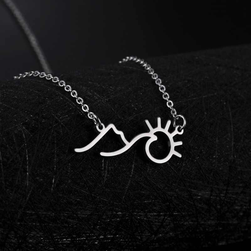 Skyrim naiste roostevabast terasest päikeselaine ripats kaelakee Mountain Sunrise Sunset looduslik kaelakett päikesepaiste ehteid