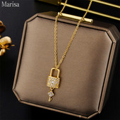 Uued heledad luksuslikud tsirkoonkristalltutid võtmelukuga ripatsiga roostevabast terasest kaelakeed naistele Trendikas naiste rangluukett