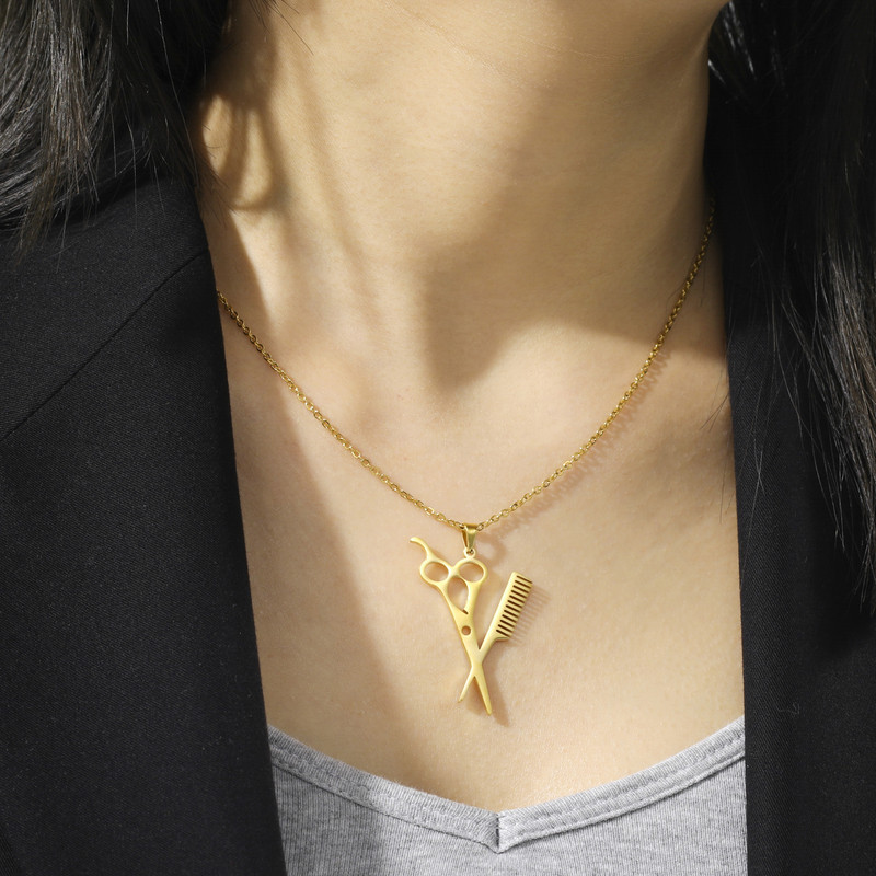 Amaxeri peened käärid kaelakeed roostevabast terasest juuksuri tööriistad kaelakee kaelakee kullavärvi naiste igapäevaseks kandmiseks peoehted