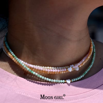 Mother of Pearl Beads Heart Choker Fashion Βαμμένο κολιέ από φυσικό κέλυφος για γυναίκες από ανοξείδωτο ατσάλι Κολάρες Femme MOON GIRL Design