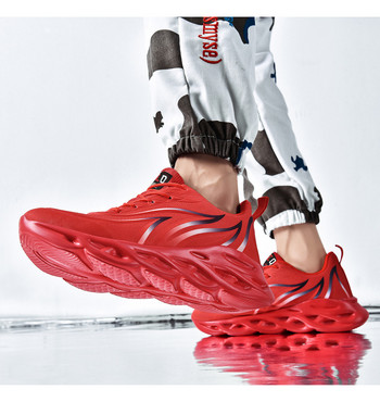 Стилни обувки за бягане Мъжки маратонки с принт на пламъци Плетени спортни остриета Омекотени джогинг