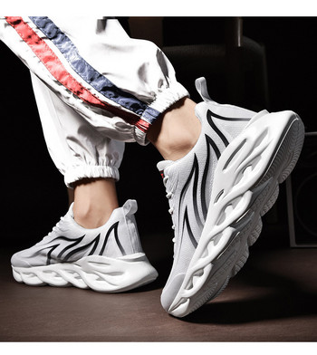 Стилни обувки за бягане Мъжки маратонки с принт на пламъци Плетени спортни остриета Омекотени джогинг