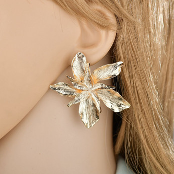 Κομψό χρυσό χρώμα Big Flower Drop Danngle σκουλαρίκι για γυναίκες Μοντέρνο μεταλλικό floral κοσμήματα κοσμήματα Pendientes