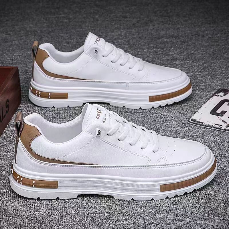 Ανδρικά παπούτσια casual Outdoor New ανδρικά μικρά λευκά αθλητικά παπούτσια Απλά αναπνεύσιμα, αντιολισθητικά παπούτσια για περπάτημα Δερμάτινα παπούτσια με κορδόνια πλατφόρμας