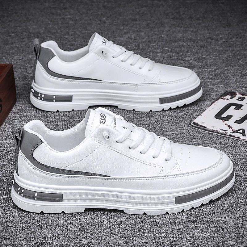 Ανδρικά παπούτσια casual Outdoor New ανδρικά μικρά λευκά αθλητικά παπούτσια Απλά αναπνεύσιμα, αντιολισθητικά παπούτσια για περπάτημα Δερμάτινα παπούτσια με κορδόνια πλατφόρμας