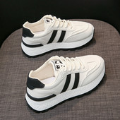 Uued valged mustad naiste paksu tallaga kingad ees pitsiga valged vabaaja spordijalatsid Lamedad tossud Vulcanize kingad, suur suurus 43