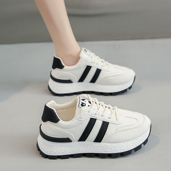 Νέα λευκά μαύρα γυναικεία παπούτσια με χοντρή σόλα μπροστά με κορδόνια επάνω Λευκά καθημερινά αθλητικά παπούτσια Flats αθλητικά παπούτσια Vulcanize Παπούτσια Plus Size 43