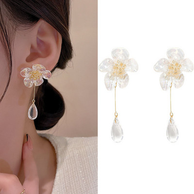 Franču gaiši grezni kristāla tulpju ziedu auskari sievietēm korejiešu cirkons, izsmalcināts auskaru ballīte Ziemassvētku rotaslietas dāvana