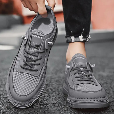 Ανδρικά δικτυωτά αθλητικά παπούτσια που αναπνέουν άνετα, με χοντρό κάτω μέρος, casual flats, ελαφριά μονόχρωμα αθλητικά παπούτσια Sapato Masculino