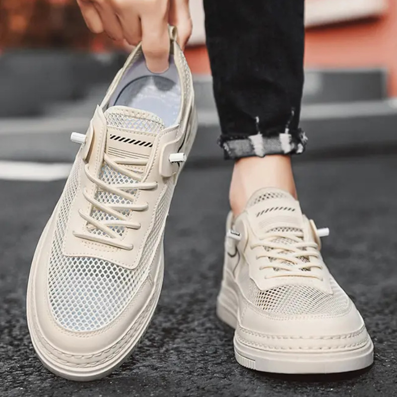 Ανδρικά δικτυωτά αθλητικά παπούτσια που αναπνέουν άνετα, με χοντρό κάτω μέρος, casual flats, ελαφριά μονόχρωμα αθλητικά παπούτσια Sapato Masculino