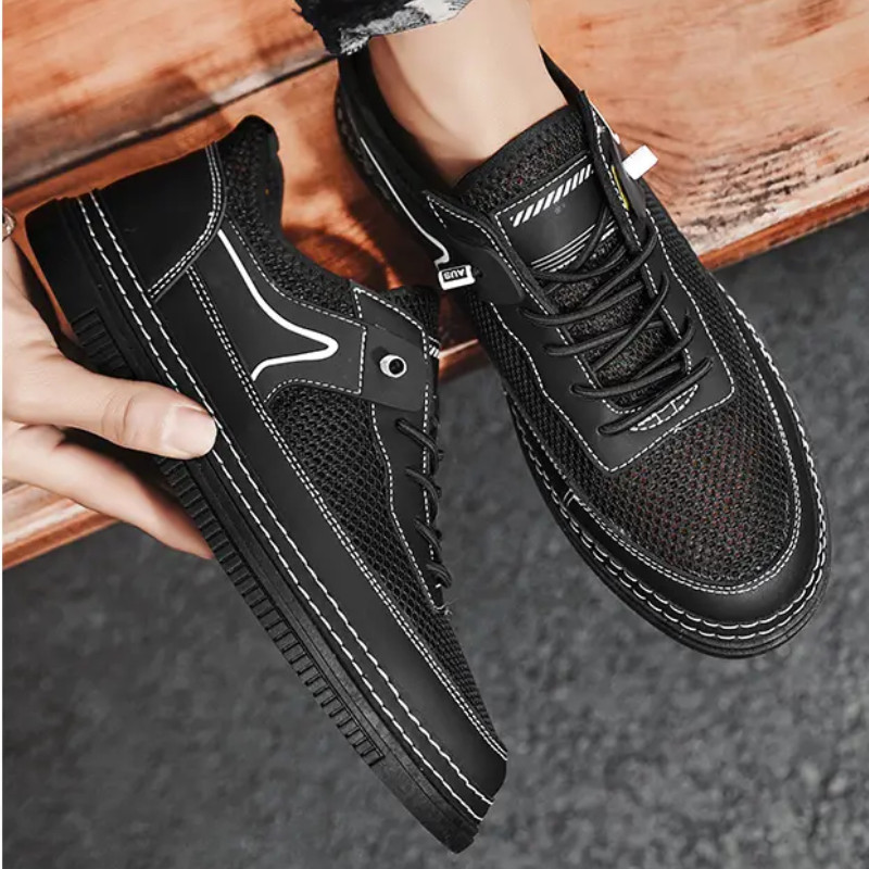 Ανδρικά δικτυωτά αθλητικά παπούτσια που αναπνέουν άνετα, με χοντρό κάτω μέρος, casual flats, ελαφριά μονόχρωμα αθλητικά παπούτσια Sapato Masculino