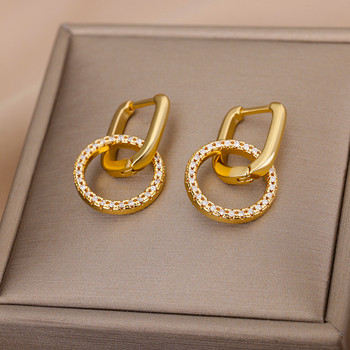 Μόδα σκουλαρίκι με κύκλο ζιργκόν για γυναίκες από ανοξείδωτο ατσάλι Χρυσό χρώμα Στρογγυλό κρεμαστό σκουλαρίκι κοσμήματα Δώρο Brincos Bijoux