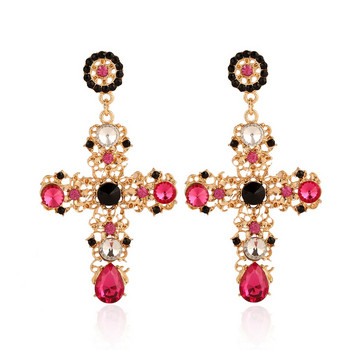 Νέα άφιξη Vintage Μαύρα Ροζ Κρυστάλλινα Σκουλαρίκια Σταυρού Γυναικεία Μπαρόκ Μποέμ Μεγάλα Μακριά Σκουλαρίκια Κοσμήματα Brincos 2023
