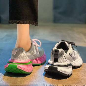 Нови бели, черни, розови дамски ежедневни маратонки Обувки на платформа, хвърчащи маратонки, кошница с връзки, ежедневни масивни обувки Zapatos De Mujer