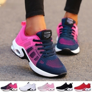 Модни дамски обувки за бягане Дишащи мрежести външни леки спортни обувки Ежедневни маратонки за ходене Дамски маратонки с връзки