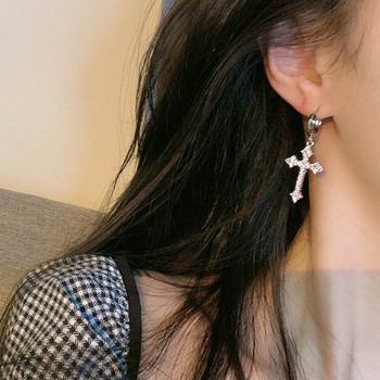 Y2K готически кръстосани обеци с кристали Kpop Цирконова кръстосана обеца за жени Гръндж Egirl Обеци Аксесоари за бижута