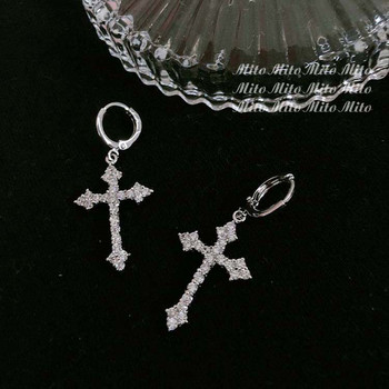 Y2K готически кръстосани обеци с кристали Kpop Цирконова кръстосана обеца за жени Гръндж Egirl Обеци Аксесоари за бижута