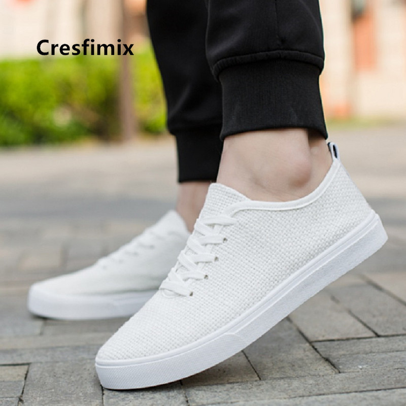 Cresfimix chaussures pour hommes vīriešu modes ērtas smilškrāsas šņorkurpes vīriešu pretslīdes baltās kurpes vīriešu brīvā laika apavi a5125
